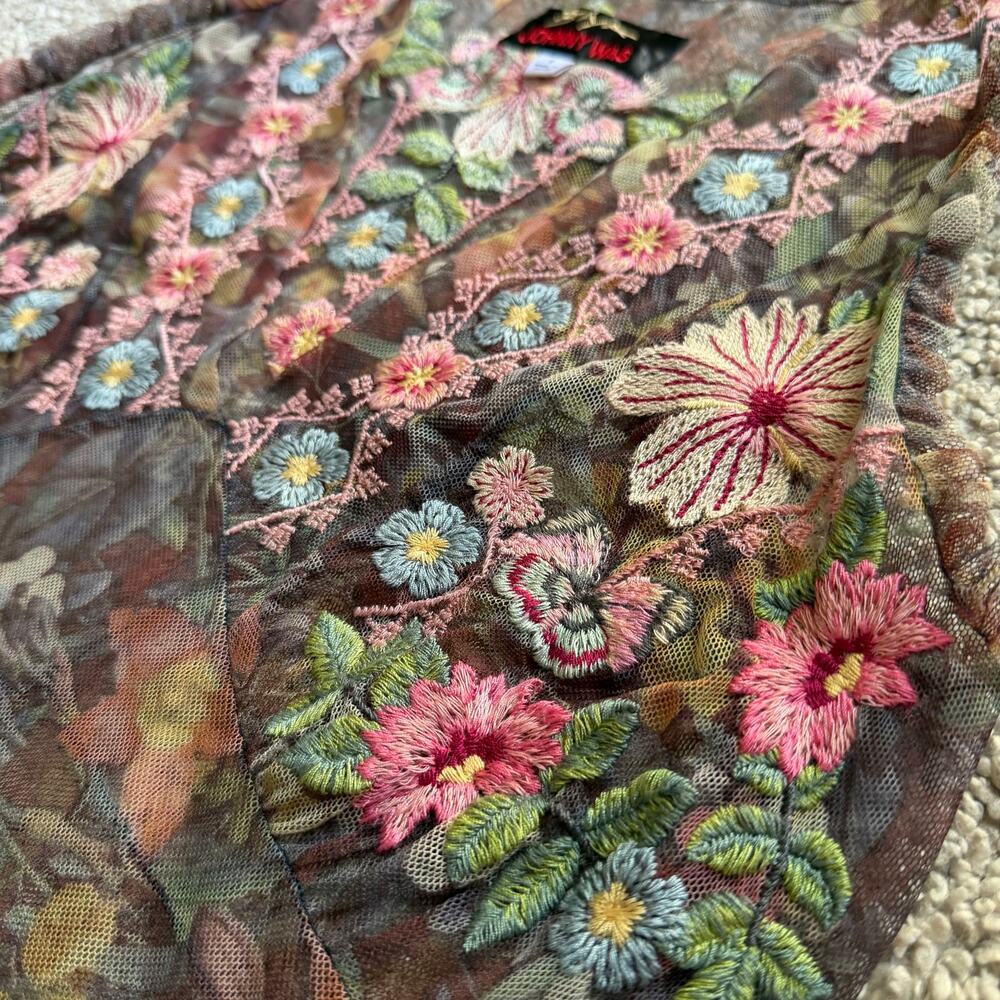 Johnny Was Biya Floral Embroidered Mesh Midi Dress Size Small - Picture 4 of 11